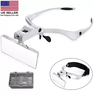 LED Jewelers Head Headband Magnifier Illuminated Visor Magnifying Glasses Loupe • $9.95