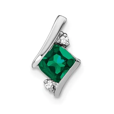 Sterling Silver Antique Cushion Lab Created Emerald And Diamond Pendant • $90