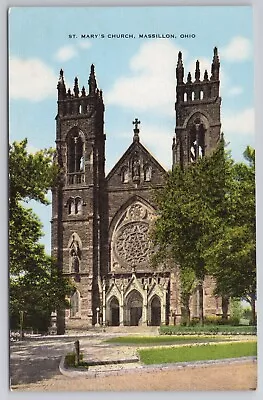 1930-45 Postcard St Mary's Church Massillon Ohio OH • $4.75
