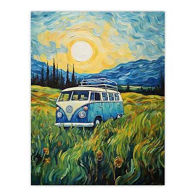 Camper In The Cornfield Van In Meadow Van Gogh Style Wall Art Poster Print • £11.99