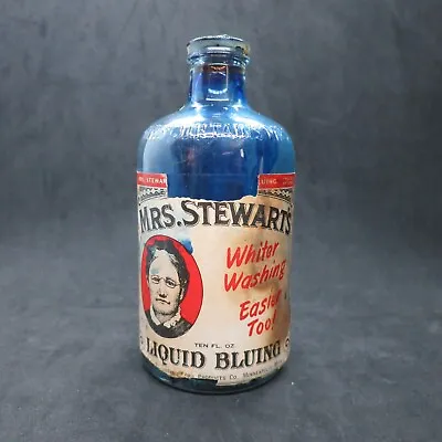 Vintage Mrs Stewart's Liquid Bluing Bottle 10 Oz. Bottle With Broken Cork • $12.99