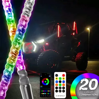 2ft RGB LED Whip Light Antenna W/ Flag Pole For Polaris RZR X3 UTV ATV Bluetooth • $85.89