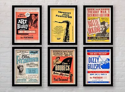 Framed Vintage Jazz Concert Poster Prints A3 Size Framed Prints Lots Of Designs • £23.99