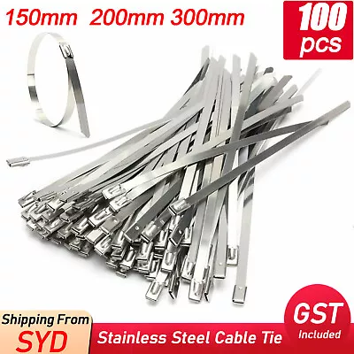 100pcs Stainless Steel Self Locking Cable Zip Ties Wrap Tie 150 200 300mm SS 304 • $5.65