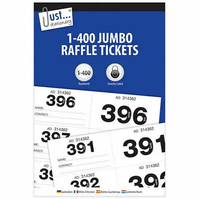 Just Stationery 1-400jumbo Raffle Tickets Stationery Large Numbers#8003 • £2.98