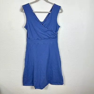 Patagonia Porch Song Dress Womens L Blue Faux Wrap Fit And Flare Organic Cotton • $24.99