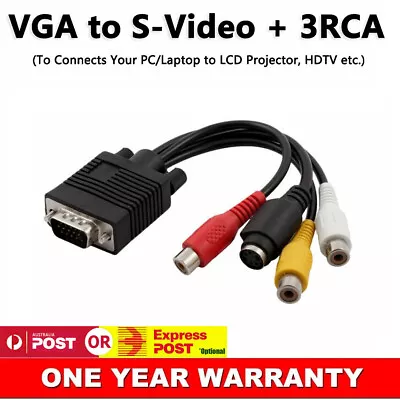 New VGA SVGA To 3 RCA S-Video TV AV Out Adapter Converter Cable For Laptop PC AU • $9.95