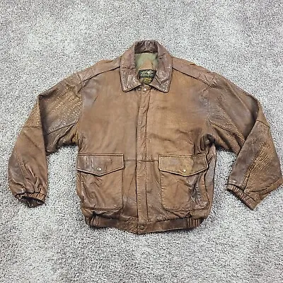 Vintage Eddie Bauer Leather Jacket Mens Large Brown Patina Zip Snap Bomber • $131.90
