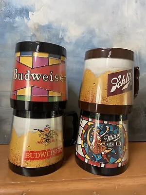 4 Vintage Thermo Serv Plastic Insulated Coffee Cup Beer Mug BUD Miller Schlitz • $24.90