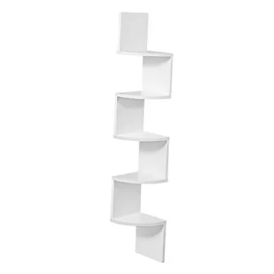  Corner Shelf 5-Tier Floating Wall Shelf With Zigzag Design Bookshelf White • £44.30