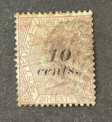 Malaysia Straits Settlements 1880. 10c On 30c Claret Stamp (VFU) • $1.23