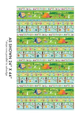 Camp Tent Animals Fabric Border Stripe Happy Camper Cotton Benartex By The Yard • $10.98