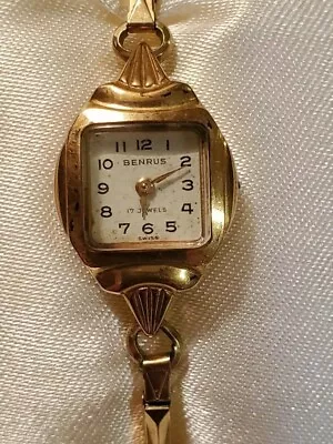 Vtg Ladies Benrus Swiss Made Gold Wind-up Wrist Watch Stretch Band PARTS ONLY • $9.99