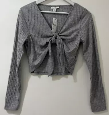 £15 • Buy Topshop Women Grey Ribbed Front Tie Crop Top Size 14