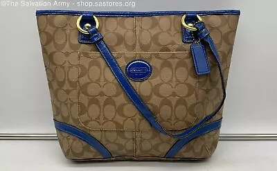 Coach Monogrammed C Logo Light Brown/Royal Blue Double Handled Canvas Tote Bag • $19.99