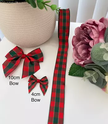 Red And Green Tartan Ribbon 16mm + 25mm Width Matching Bows Christmas Crafts • £0.99