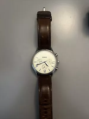 Fossil Watch Men Brown Leather Band BQ2363 Chronograph Hand Is Broken • $25