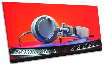 DJ Decks Headphones Red Music Framed PANORAMIC CANVAS PRINT Wall Art • £39.99