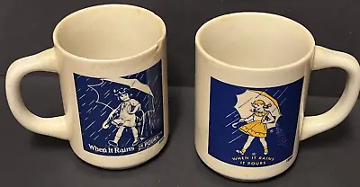 Vintage Morton Salt 1956 And 1921 Coffee Cups Girl When It Rains It Pours - 2 • $15