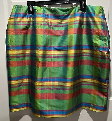 Lauren Ralph Lauren 100% Silk Green Plaid Skirt Size 18W NWT Vtg • $49.99