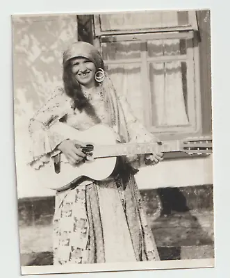 Photo Gypsy Girl With Flowing Hair With A Guitar Types Of People National VTG • $10