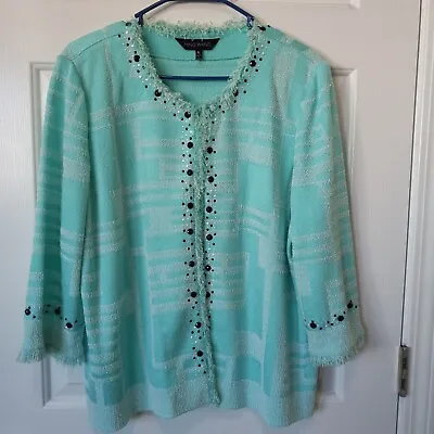 MING WANG Long-Sleeve Bling Studded Cardigan Hook-Open Front Sweater Size XL • $51.99