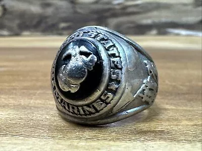 Vintage Ww2 US Marine Black Stone Ring Sterling Silver 13.8g Size 8 1/2 Iwo Jima • $180