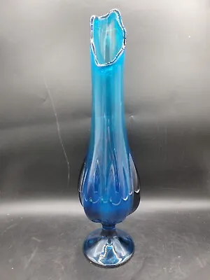 Vintage Viking EPIC 6 PETAL #1435 *BLUENIQUE* GLASS FOOTED 16”SWUNG VASE MCM * • $100