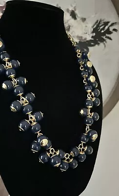 J Crew Navy Blue Beaded Ball Cluster Gold Chain Link Necklace NEW • $24.64