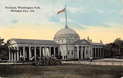 Michigan City Indiana~Washington Park Peristyle~Men Inside~Groundskeeper~1914 PC • $6.50