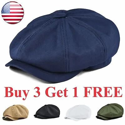 Men Newsboy Cap 100% Cotton Twill Summer Gatsby Beret Driving Cabbie Hat • $8.95