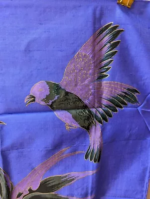 Purple Green Lavendar Bird & Floral 100% Thai Silk Scarf 35  Made In Thailand • $22