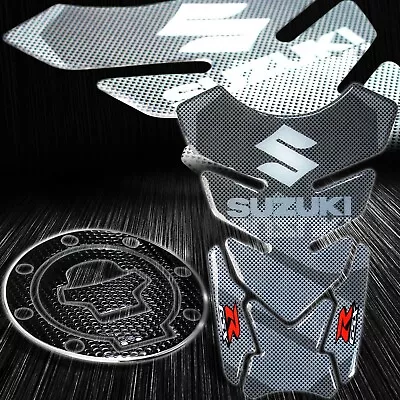 Reflective Logo Carbon Look Tank Pad+Chrome Fuel Cap Cover Sticker 96-03 GSXR • $29.98