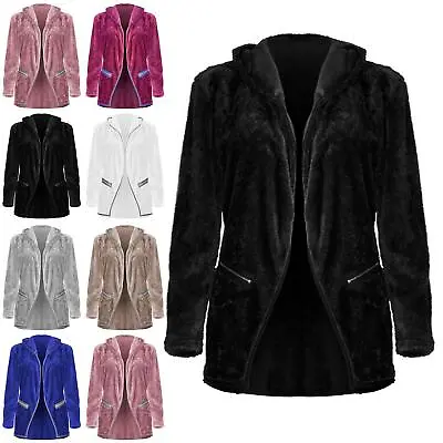£10.49 • Buy Womens Ladies Fleece Cardigan Zip Pocket Long Sleeve Fluffy Faux Fur Jacket Coat