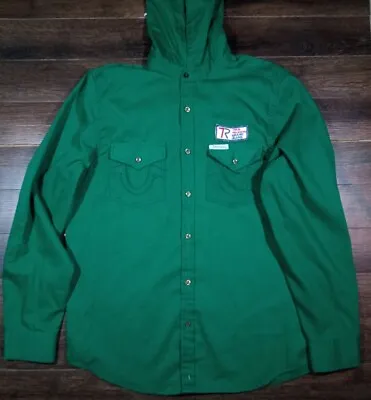 Rare True Religion Mens Size XL  Green  Bottom Up Shirt Embroidered Hooded • $45