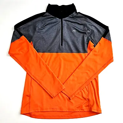 KJUS Mens Size 52 Large Half Zip Mock Neck Long Sleeve Gray Orange Golf Pullover • $44.99