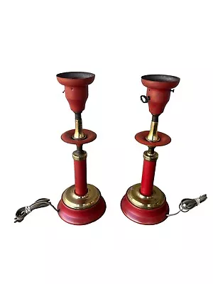 Vintage Pair Of Chinese Red  Metal Tole Torchiere Lamp Bases • $145