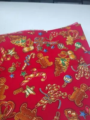 Vintage Christmas Fabric Gingerbread Candy Canes Country Holiday Hoffman  • $11.99