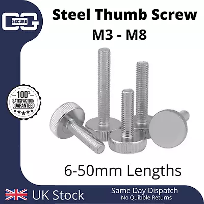 Steel Knurled Flat Head Thumb Screw M3 M4 M5 M6 M8 6mm To 50mm - Nickel Plated • £4.45