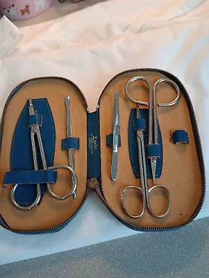 Vtg Manicure Set Lyric Blue Leather Made In Germany Zipper  • $22.99