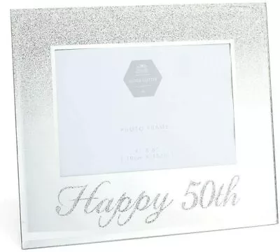 Happy 50th Silver Mirror & Glitter Photo Frame  Birthday Gift 4  X 6   • £7.99