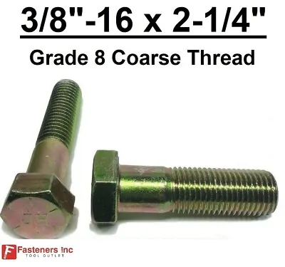 3/8-16 X 2-1/4  (PT) Hex Bolt Yellow Zinc Plated Grade 8 Cap Screw Coarse Thread • $13.48