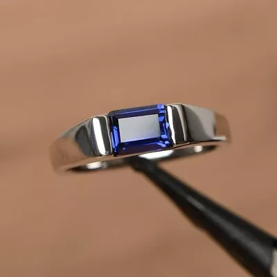 Blue Sapphire Emerald Ring 925 Sterling Silver Sapphire Men's Ring Gift For Him • $55.25