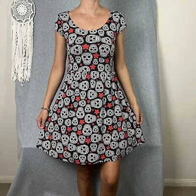 Folter Mini Dress Size S Skulls Black White Cut Out Skater Punk Goth Halloween • $34.95