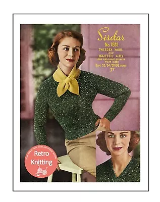 1950 V-Neck Sweater And Miss Marple Scarf Multi-size Knitting Pattern • £5.99