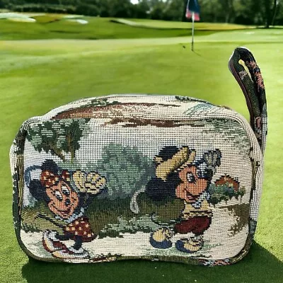 Vtg Tapestry Mickey And Minnie Mouse Golf Cosmetic Bag Walt Disney Company Zip • $28.14