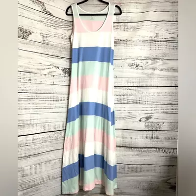 Island Company Dress Womens Sz Large Striped Maxi Tempest Barbuda Cotton Blend • $61.60