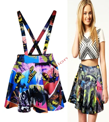 £10.99 • Buy New Womens Ladies Comic Batman Logo Graffitti Superman Dungarees Skater Skirt 
