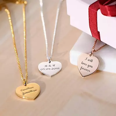 Personalised Custom Engraved Heart Necklace. Name Date Necklace. Gift For Her. • £9.85