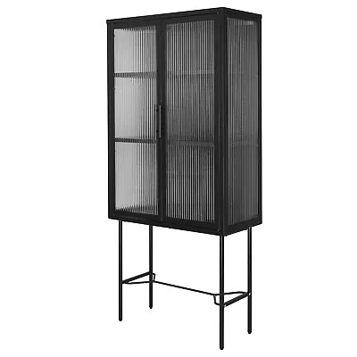 Double Door Tempered Glass Cabinet Console Table Adjustable Shelves Feet F2A6 • $199.97